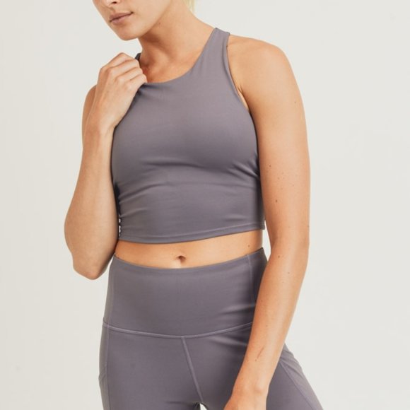 Active Extreme Racerback Plum Grey Crop Tank Top - Picture 3 of 10